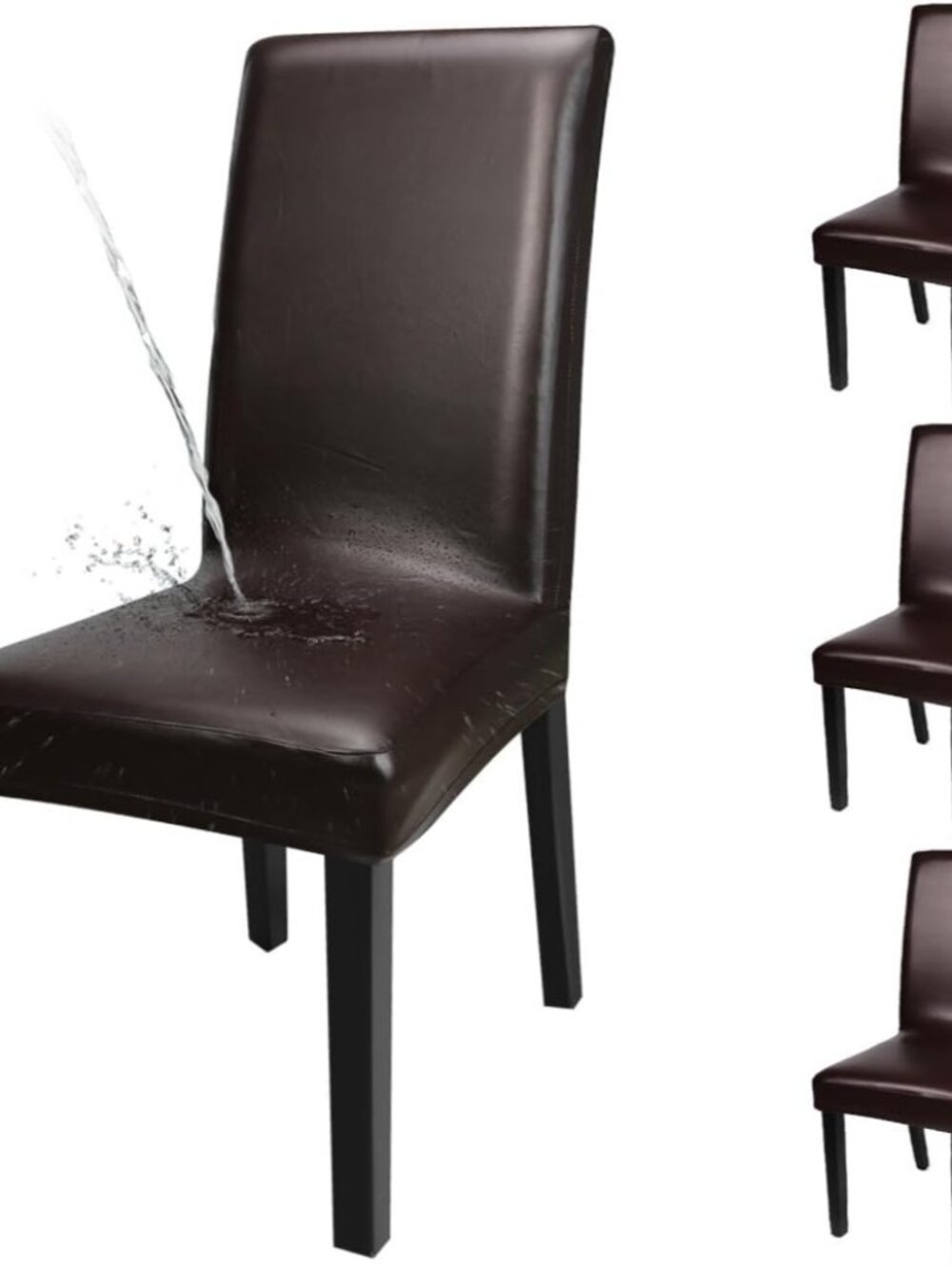 Dining Chair Covers, Solid Pu Leather Waterproof and Oilproof Stretch Dining Cha